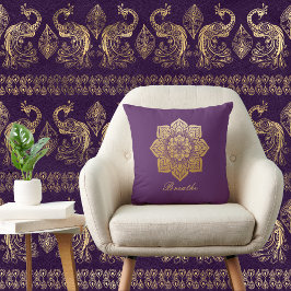 Almofada Elegante Respira Roxo e Dourado Mandala