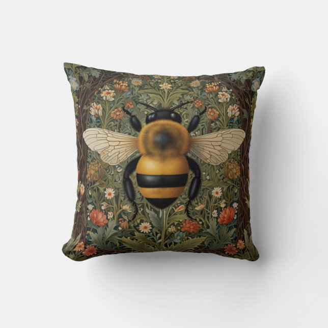Almofada Elegante retro bumblebee boho botânico arte floral (Frente)