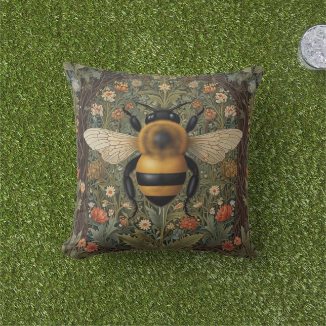 Almofada Elegante retro bumblebee boho botânico arte floral (Grama)