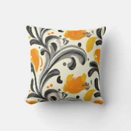 Almofada Elegante Rococo Inspirava Design Laranja e Preto