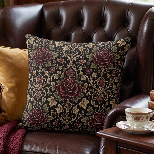 Almofada Elegante Rosa Burgundy Damask (Criador carregado)