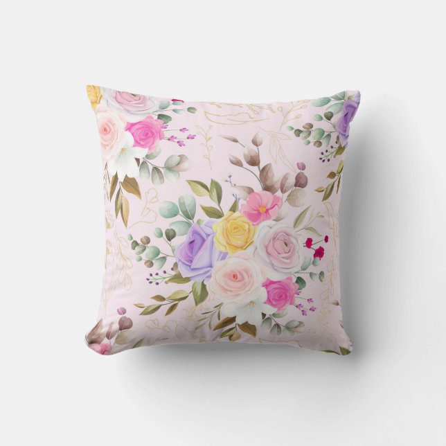 Almofada Elegante rosa chic floral (Frente)