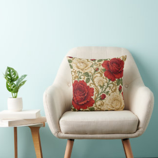 Almofada Elegante Rosa de Marfim Vermelha Decoração Vitoria