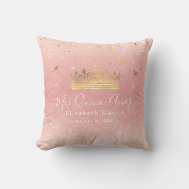 Almofada Elegante Rosa Dourado Blush Pink Mis Quince Anos (Frente)