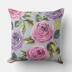 Almofada Elegante Rosa Floral de Aquarela