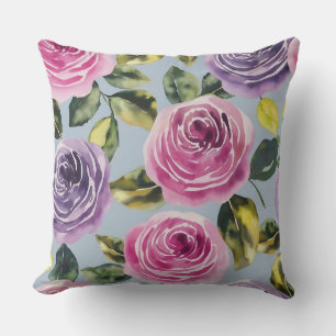 Almofada Elegante Rosa Floral de Aquarela