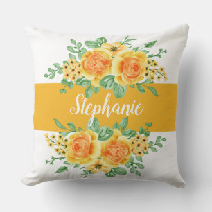 Almofada Elegante Rosa Floral Laranja Amarelo Personalizada