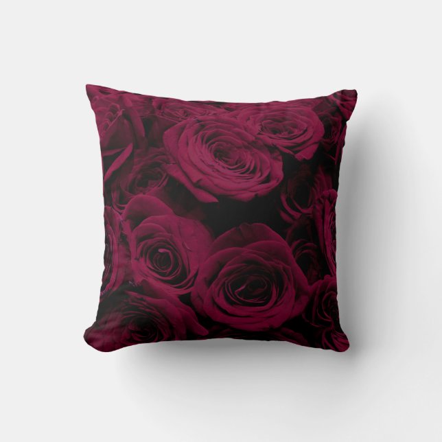 Almofada Elegante Rosa magenta vermelha profunda, floral ro (Frente)