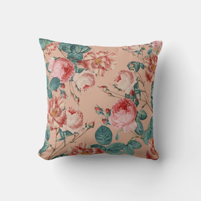 Almofada Elegante Rosas Quadrados Floral Dusty Rosa rosa (Frente)