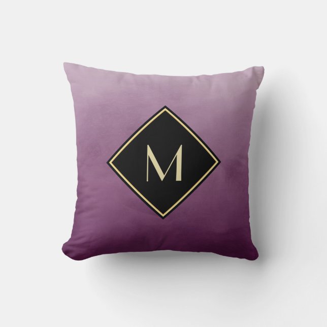 Almofada Elegante Roxo Escovado Com Monograma Simples Doura (Frente)