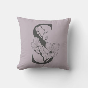 Almofada Elegante S Boho Monograma Floral Inicial Cinza Lil
