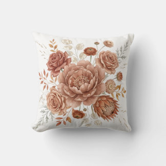 Almofada Elegante Terracota e Boho Botânico Floral Pêssego