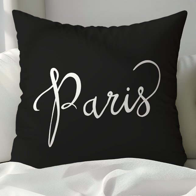 Almofada Elegante Tipografia Preta e Branca de Paris (Criador carregado)