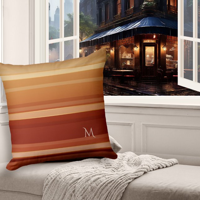 Almofada Elegante Travesseiro de padrões striped de creme b (Pillow featuring an elegant striped pattern in warm burgundy, coffee and creamy chocolate colors)