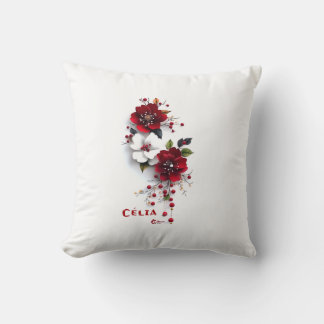 Almofada Elegante Travesseiro Floral Vermelho e Branco | Fl