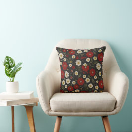 Almofada Elegante Travesseiro Floral – Vermelho, Preto e Mu