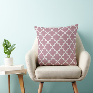 Almofada Elegante Treliça Quatrefoil Rosa Poeira Branco