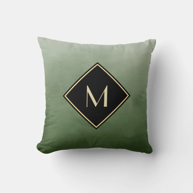 Almofada Elegante Verde Escovado Com Monograma Simples Dour (Frente)