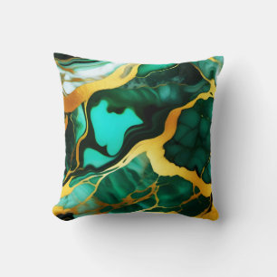 Almofada Elegante verde ouro amarelo Faux Marble
