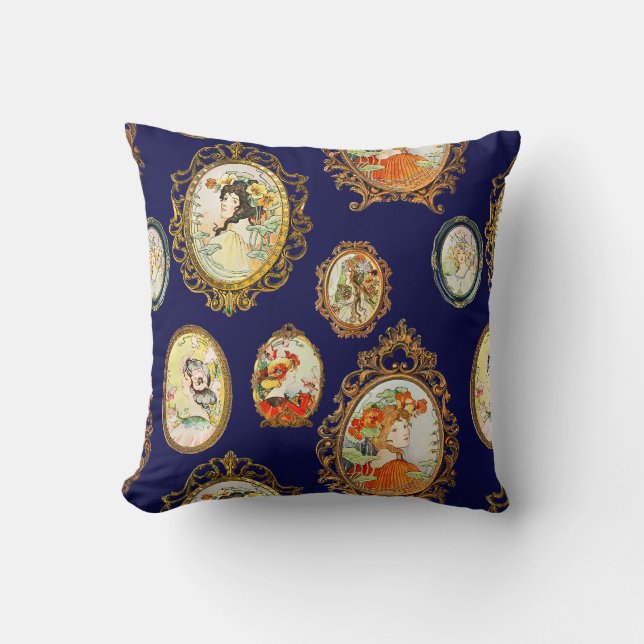 Almofada Elegante Vintage Art Nouveau Girls Flowers Frames (Frente)