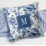 Almofada Elegante Vintage Blue Floral English Garden<br><div class="desc">Um belo monograma azul e branco com um padrão floral de jardim inglês decorou este travesseiro decorativo. Personalize com o seu monograma inicial. Projetado para você por Blackberry Boulevard.</div>