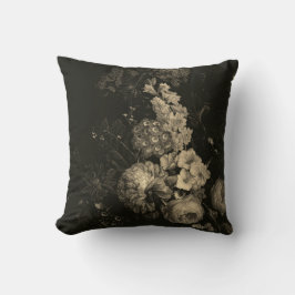 Almofada Elegante Vintage Dark Moody Beige Dutch Floral