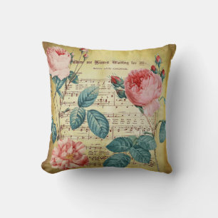 Almofada Elegante Vintage Rosas Música Notas Música Amor