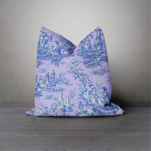 Almofada Elegante vintage toile de jouy azul roxo
