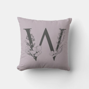 Almofada Elegante W Boho Monograma Floral Cinza Lilac Inici