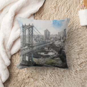 Almofada Elegante Watercolor Brooklyn Bridge NYC