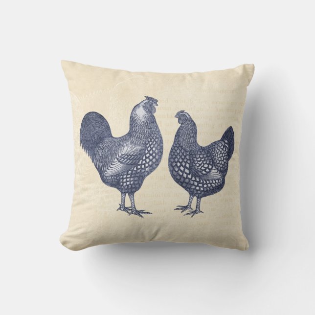 Almofada Elegante Wyandotte Chickens Blue Vintage (Frente)