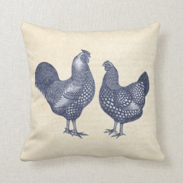 Almofada Elegante Wyandotte Chickens Blue Vintage