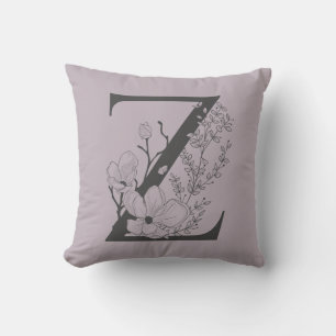 Almofada Elegante Z Boho Monograma Floral Monograma Cinza L