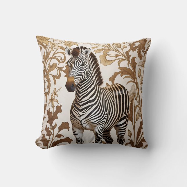 Almofada Elegante Zebra inspirado em William Morris  (Frente)