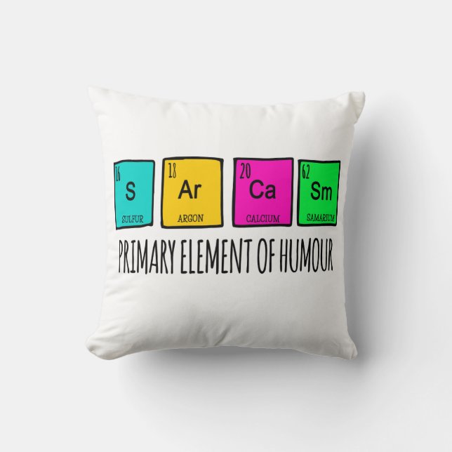 Almofada Elementos Primários do Humor do Sarcasm (Frente)