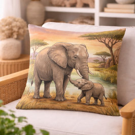 Almofada Elephant Mama And Calf Safari Animals 