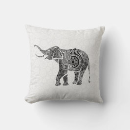 Almofada Elephant-Monograma Floral de Vintage em Preto e Br