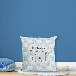 Almofada Elephant Pattern Birth Announement Stats Blue