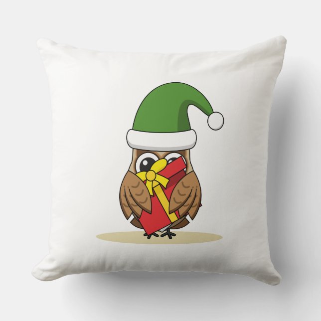 Almofada Elf Owl de Natal com Presente (Frente)