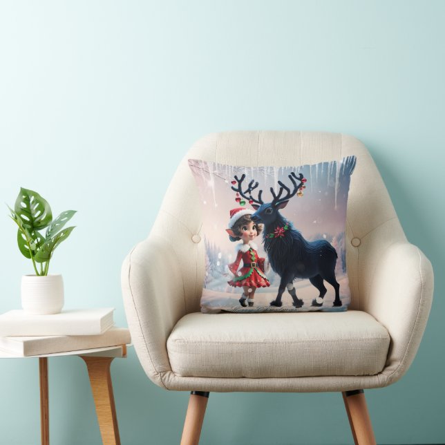 Almofada Elfo de Natal bonito e renas escuras. (Cadeira)
