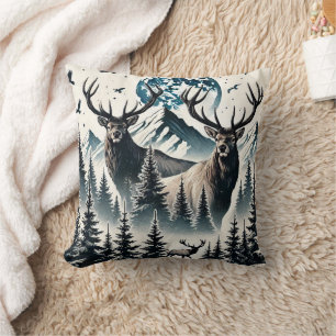 Almofada Elk em uma Floresta Mística sob uma Montanha Lua