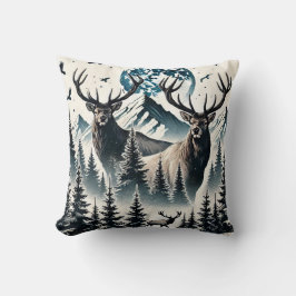 Almofada Elk em uma Floresta Mística sob uma Montanha Lua