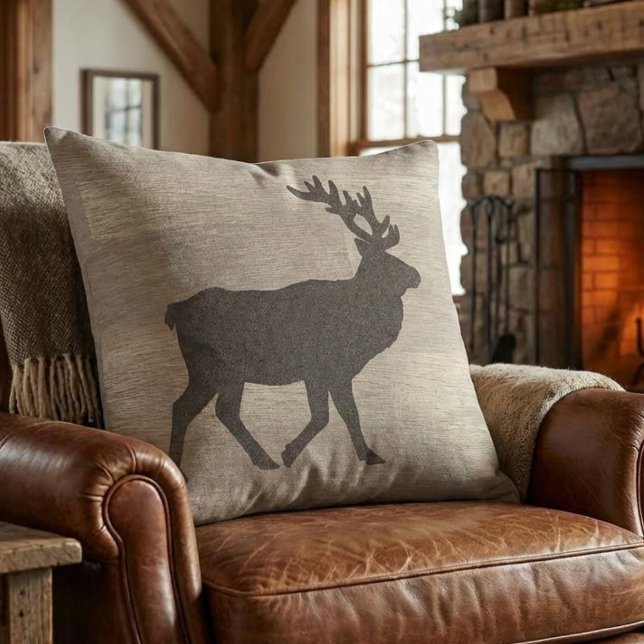Almofada Elk Silhouette Reversible Throw Pillow (elk silhouette throw pillow for mountain cabin)