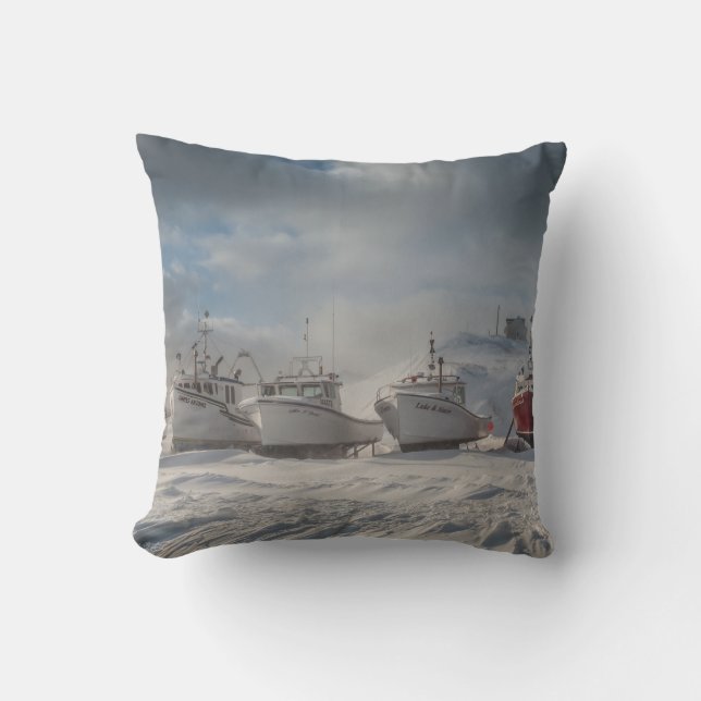 Almofada embarcações de pesca na neve (Frente)