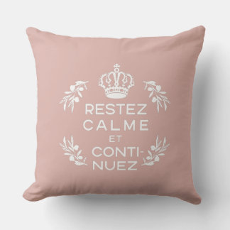 Almofada emblema branco cor-de-rosa Francês Fique Calmo e c