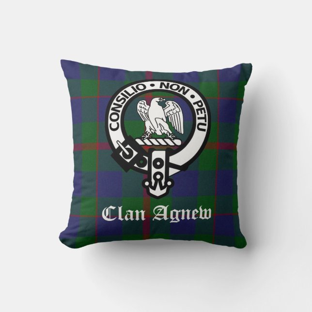 Almofada Emblema da Crista e Tartan do Clã Agnew (Frente)
