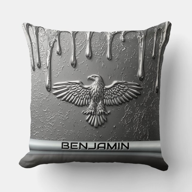 Almofada Emblema de Águia de Metal Prateado Com Tinta Pinga (Frente)