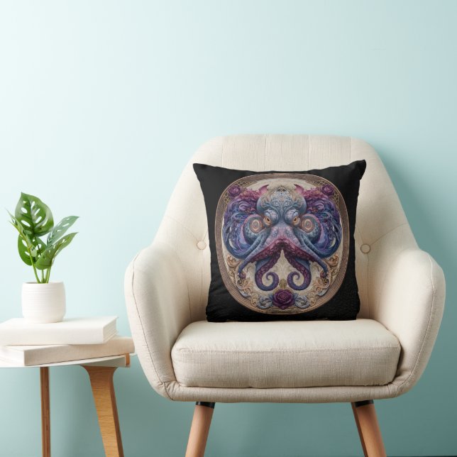 Almofada Emblema de polvo Steampunk com rosas roxas (Cadeira)