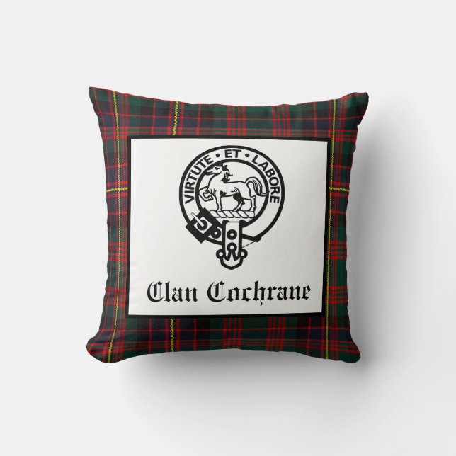 Almofada Emblema do Clã Cochrane e Tartan (Frente)