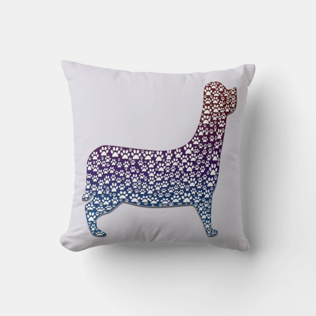 Almofada Embossed Indigo Gradient Paw Print Dog Outline (Frente)